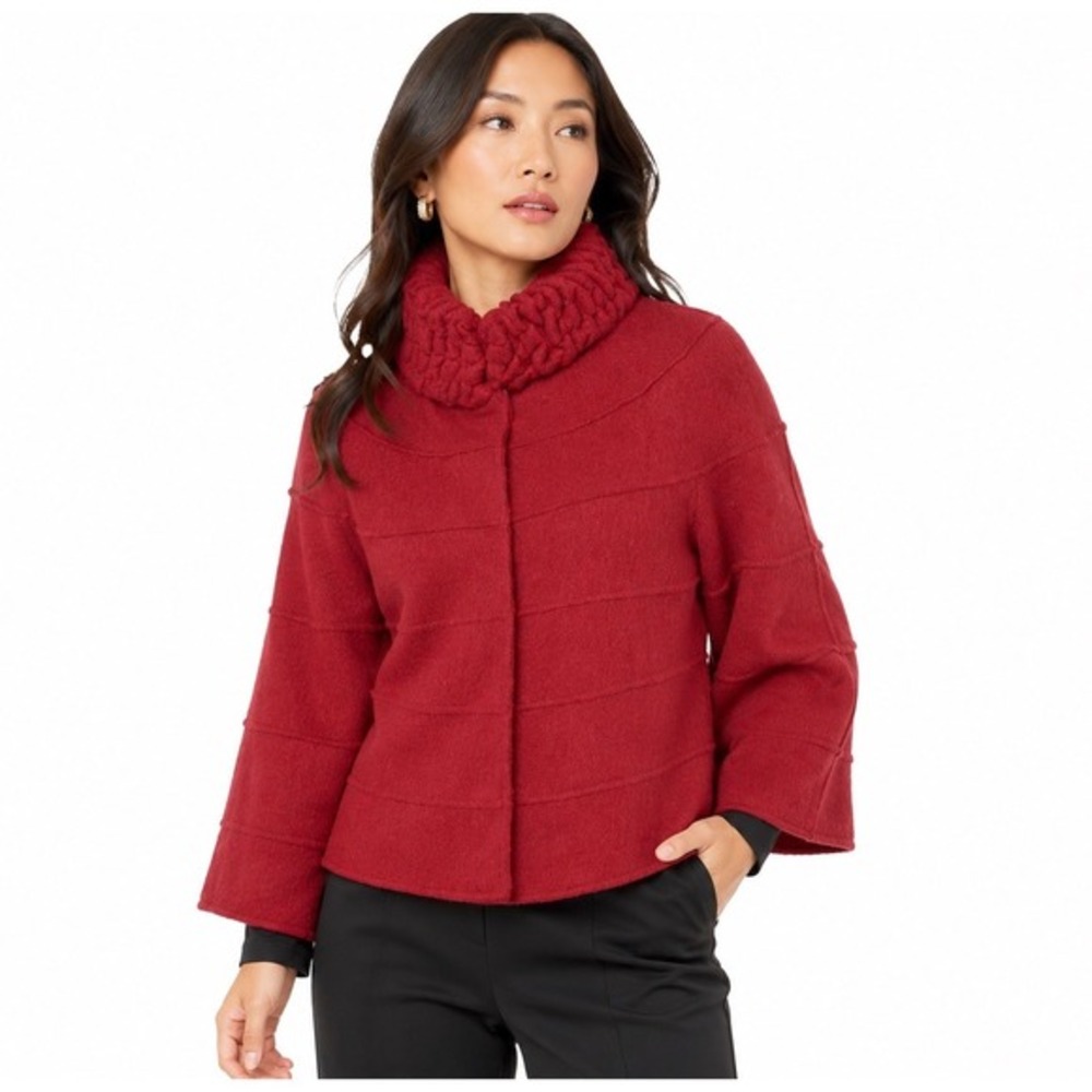 Luciano Dante Red 100% Wool Ruffle Collar Tiered Jacket Boiled Wool S Chic 59-00